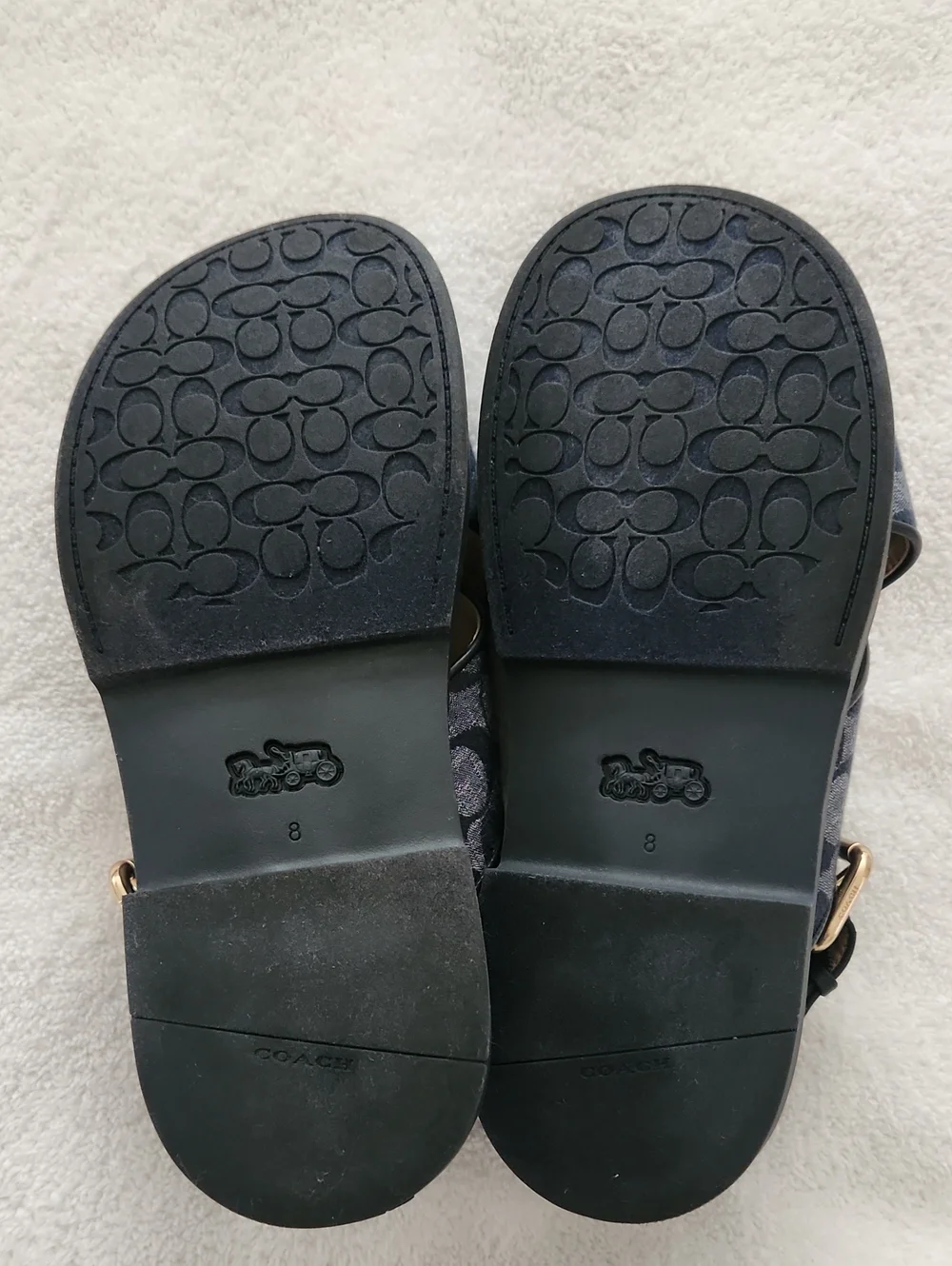 Coach Fraser Navy Chambray Strap Sandals with Gold Buckles Size 8. Worn Once!